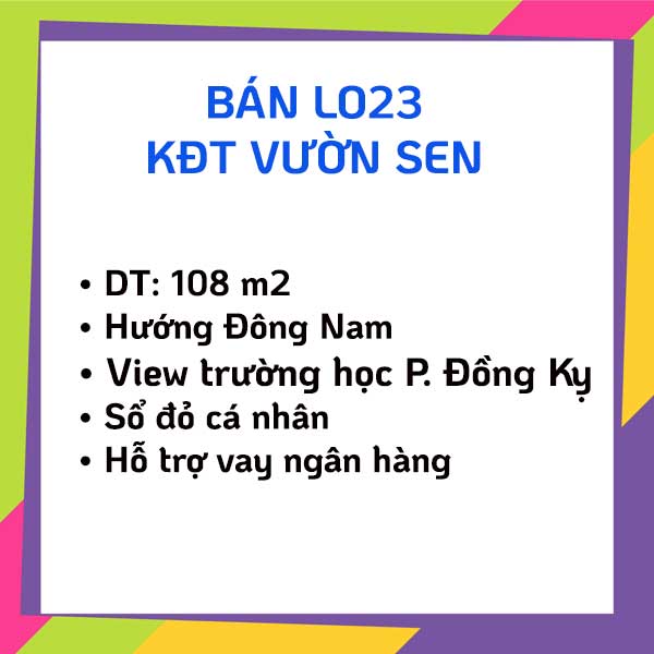 Lo23 dự án Vườn Sen - view trường mầm non Phường Đồng Kỵ