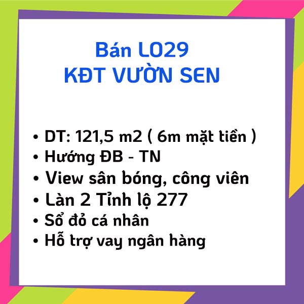 Bán đất nền LO29 Khu đô thị Vườn Sen Từ Sơn